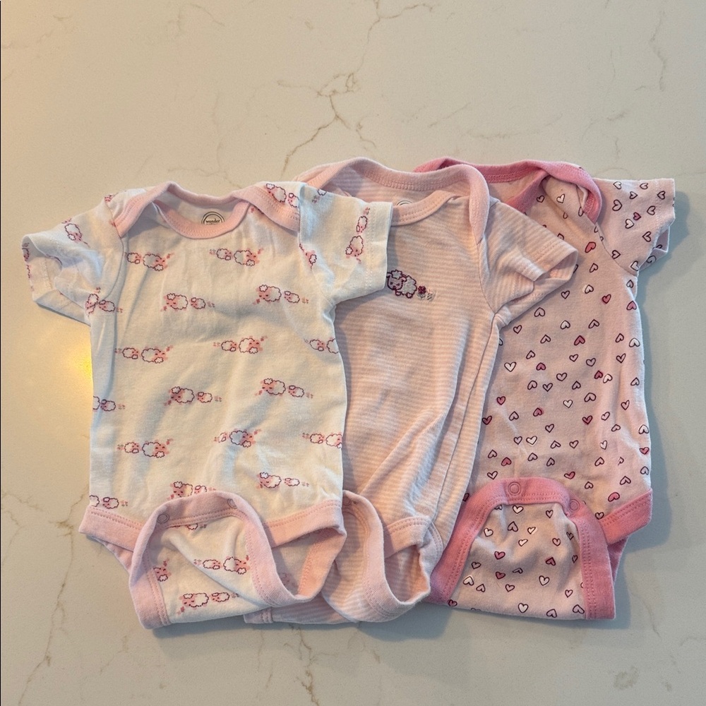 Wonder Nation Newborn Onesies in Pink and White Bundle